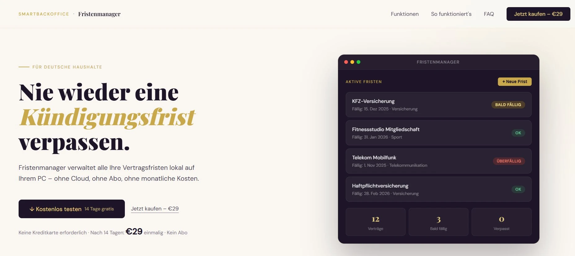 Fristenmanager – Desktop-Software-Website entwickelt von Digital-Firmen, Offenbach