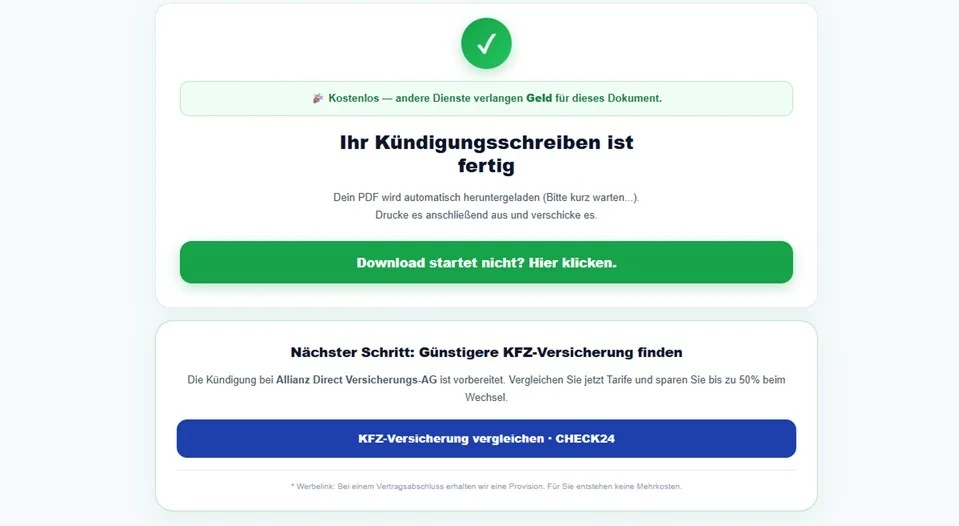 Übersicht PDF-Download auf Kündigungexpress