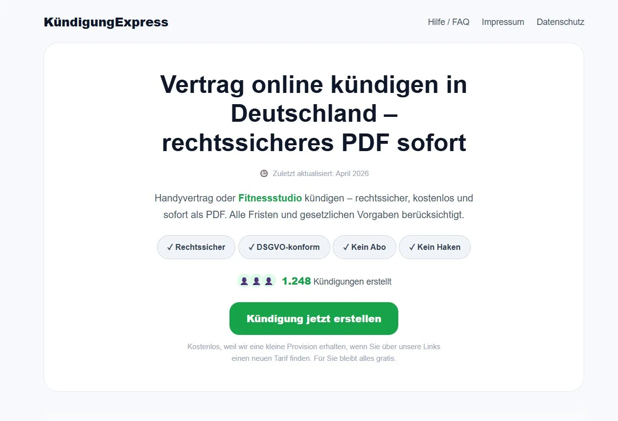 KündigungExpress – Legal-Tech-Website entwickelt von Digital-Firmen, Offenbach