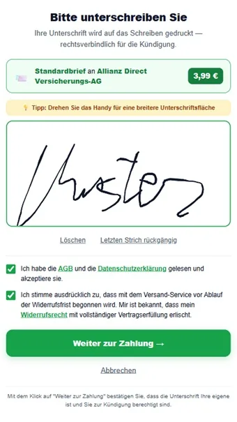 Versand-Service wählen – Unterschrift direkt am Handy