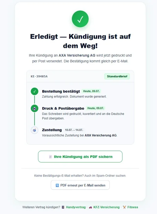 KündigungExpress Kündigung online erstellen – Versand erledigt